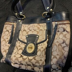 Coach Beige and Black Signature Handbag